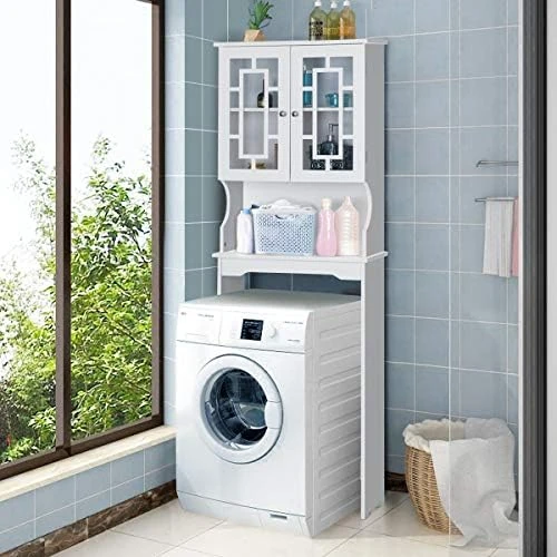 FANTASK White Freestanding 3 Tier Bathroom Storage Unit Toilet Reagl Over Cabinet Washing Machine Shelf