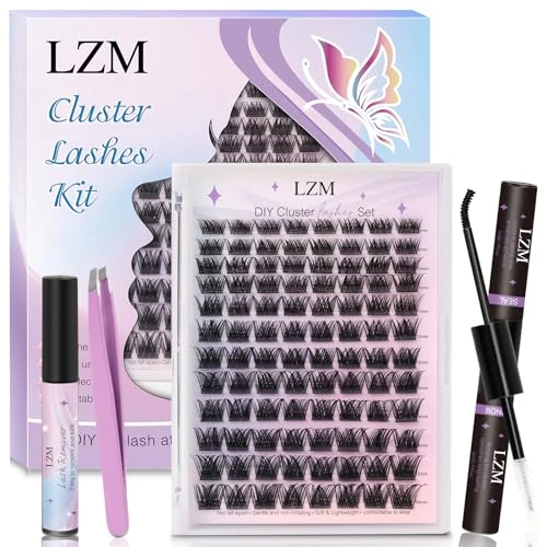 Eyelash Extensions Set, LZM Lash Extension Set, Fluffy D Curl Eyelash Extensions with Eyelash Glue and Sealer, Tweezers, Glue Removal, for Beginners, DIY Lash Extension Set at Home (Fluffy-01)