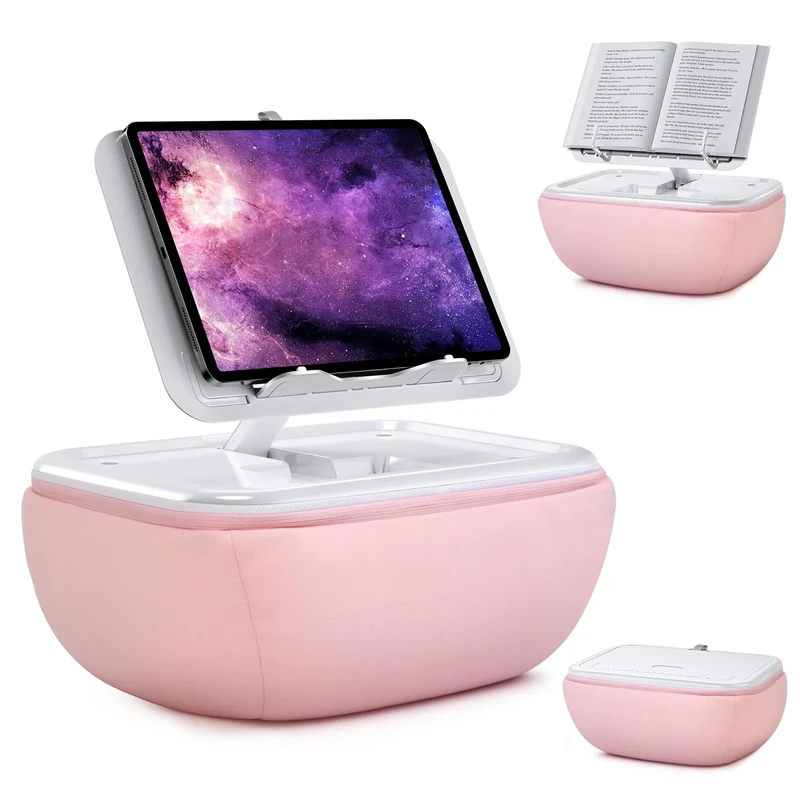 elitehood Tablet Pillow Stand, Foldable iPad Stand for Lap, Adjustable Book Bed Holder for Reading, Pillow Pad for 4.7"-15.6" Tablets, iPad Pro 11, 13, Air, Kindle, Galaxy Tab, Books, Pink