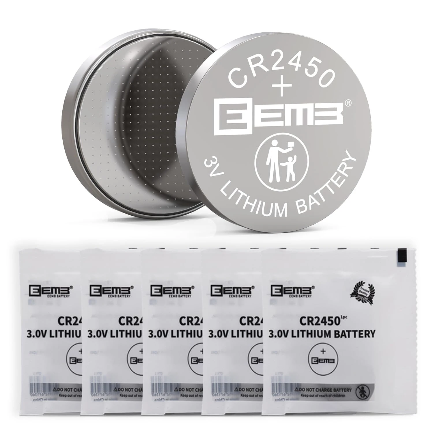 EEMB 5 Pack CR2450 Battery 3V Lithium Battery 2450 Button Coin Cell Batteries DL2450ECR2450BR2450 for Watch/Candles/Alarm System/Car Key Fob/Remote Control/Calculators/Toys Games