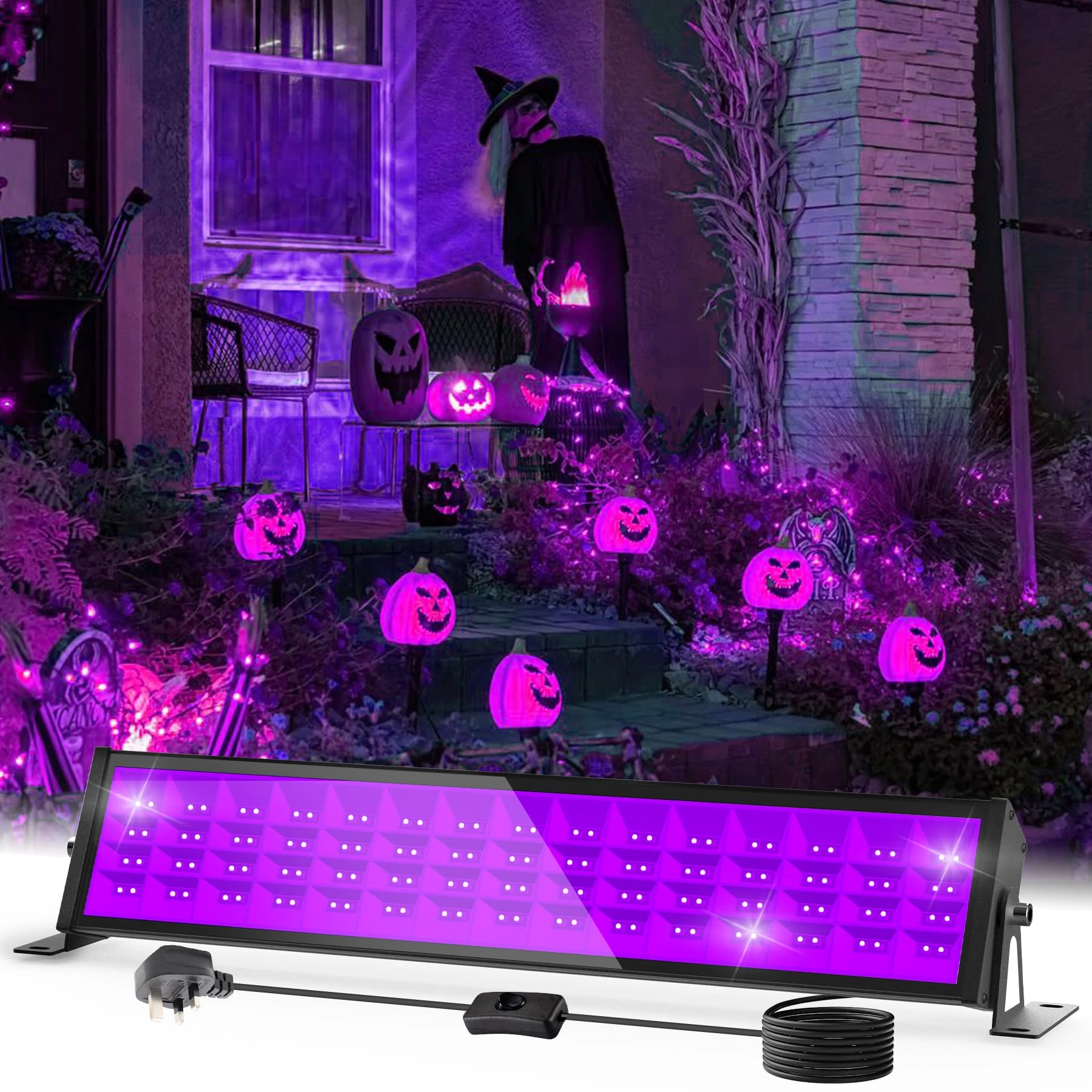 72W UV Lights Bar, NATPOW UV Black Lights for Parties, 400 nm- 405 nm Stage Light, IP66 Waterproof Blacklight Decoration Lighting for Halloween, Fluorescent Party, Disco,Bar, Christmas