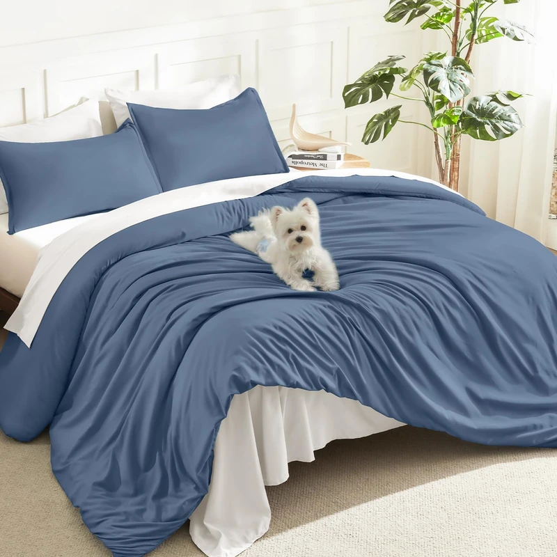 Litanika Ocean Blue Queen Comforter Set, 3 Pieces Lightweight Solid Bed Set