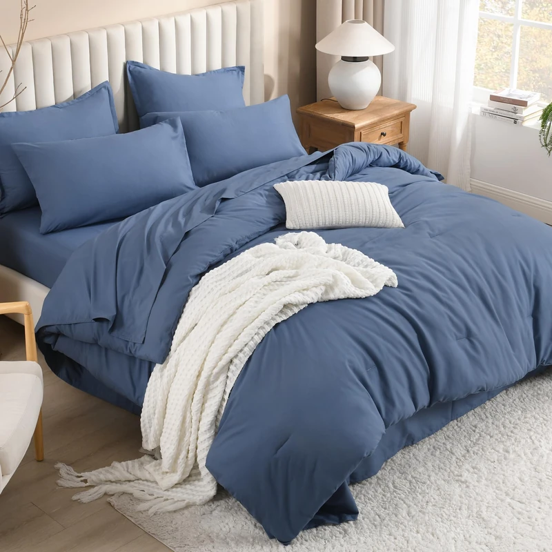 Litanika Ocean Blue Queen Comforter Set with Sheets - 7 Pieces Bed in a Bag