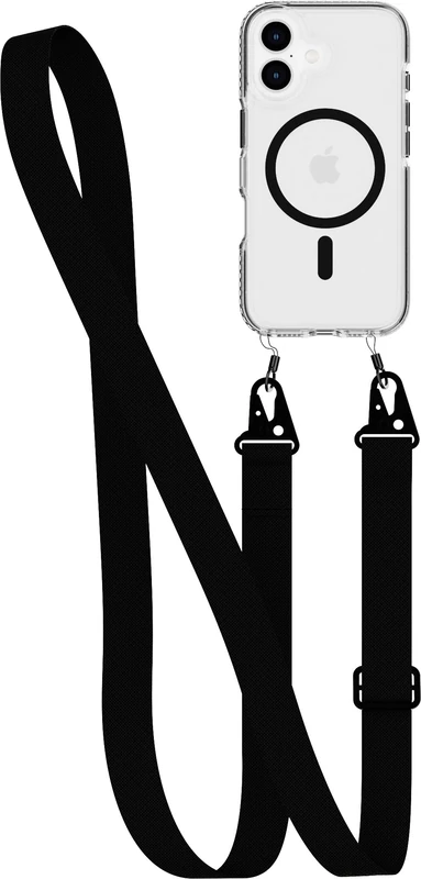 Tech21 EvoCrystal with Crossbody for iPhone 16 - Compatible with MagSafe - Impact Protection Case 15x Military Standard Tested - With CrossBody Lanyard -in Black