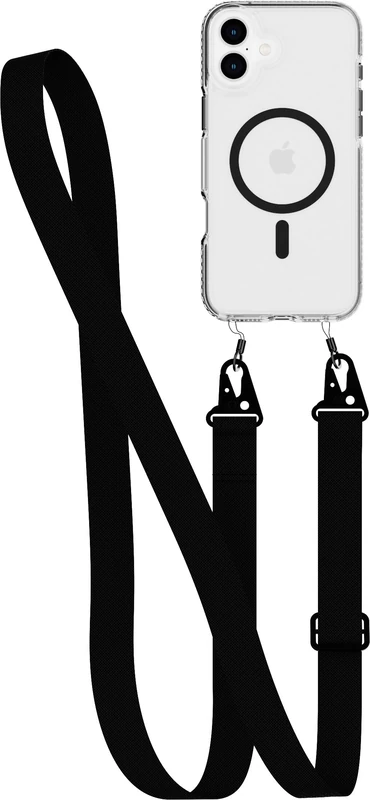 Tech21 EvoCrystal w/Crossbody for iPhone 16 Pro Compatible with MagSafe - Impact Protection Case 15x Military Standard Tested - With CrossBody Lanyard -in Black