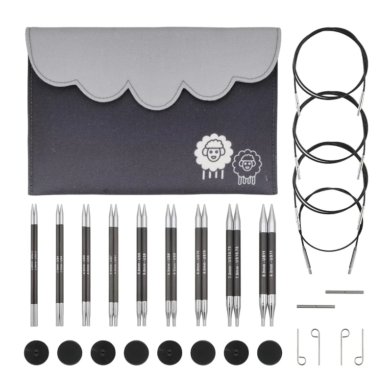 KnitPro Karbonz Deluxe Interchangeable Needle Set 5" (13cm) | 9 Sizes (3mm to 8mm)