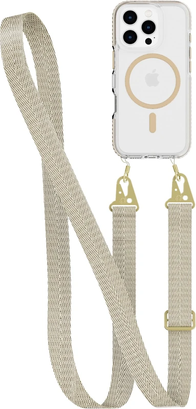 Tech21 EvoCrystal with Crossbody for iPhone 16 Pro Compatible with MagSafe - Impact Protection Case 15x Military Standard Tested - With CrossBody Lanyard -in Gold