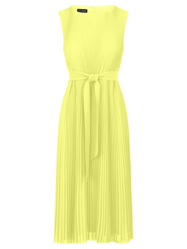 APART Fashion Women's Midi-plisseekleid Dress, Vanilla, 18