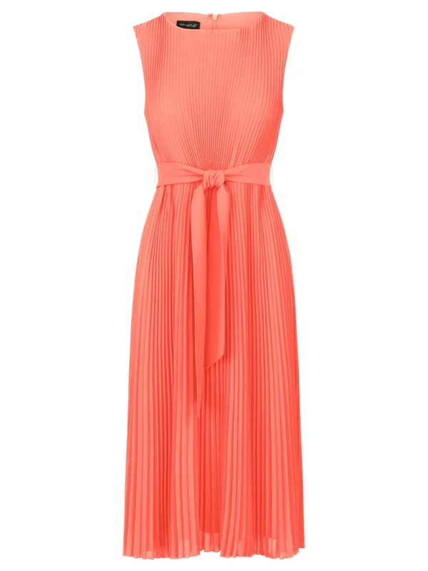 APART Fashion Women's Midi-plisseekleid Dress, Coral, 10