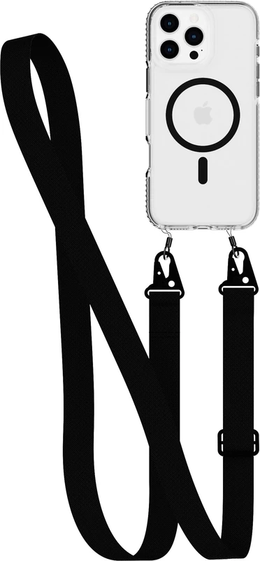 Tech21 EvoCrystal wit Crossbody for iPhone 16 Pro Max Compatible with MagSafe - Impact Protection Case 15x Military Standard Tested - With CrossBody Lanyard -in Black