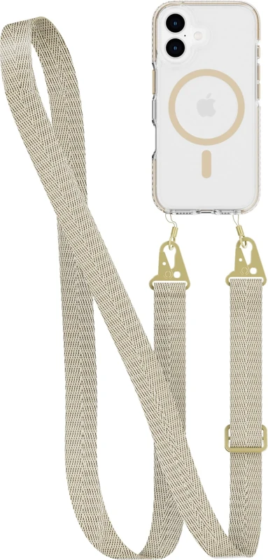 Tech21 EvoCrystal with Crossbody for iPhone 16 - Compatible with MagSafe - Impact Protection Case 15x Military Standard Tested - With CrossBody Lanyard -in Gold