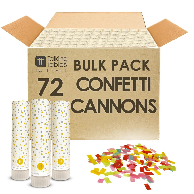 Talking Tables 72x Confetti Cannons for Birthdays, Weddings, Rainbow Coloured Paper Popper, Paper Shooter Bulk Supplies