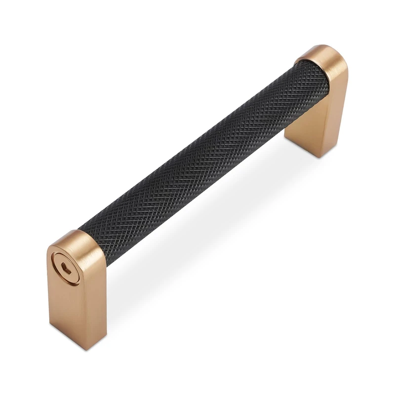 BUKOBYHE 10 Pcs 3.75" Black & Champagne Bronze Knurled Kitchen Cabinet Handles