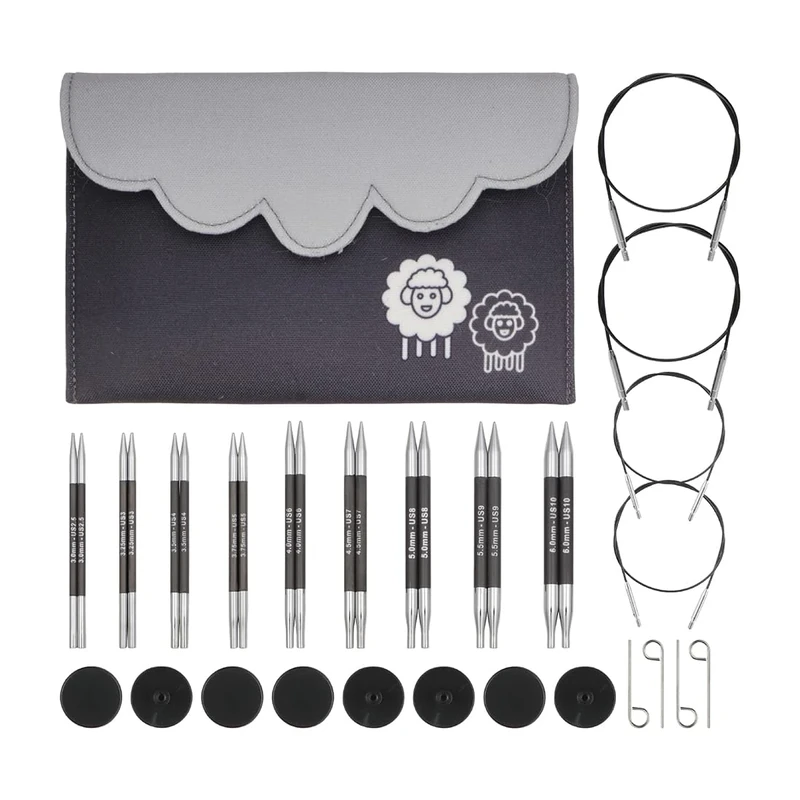 KnitPro Karbonz Deluxe Interchangeable Needle Set 4" (10cm) | 9 Sizes (3mm to 6mm)