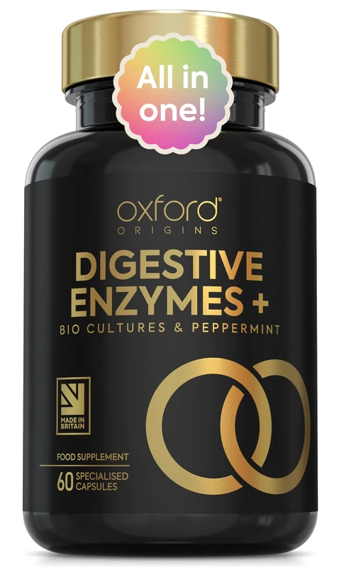 Award Winning 10-in-1 Digestive Enzyme Supplements | Made in The UK | Probiotics & Peppermint Oil for Gut Health, Bloating Relief and Belly Reduction | One Vegan Capsule per Meal | 60 Capsules
