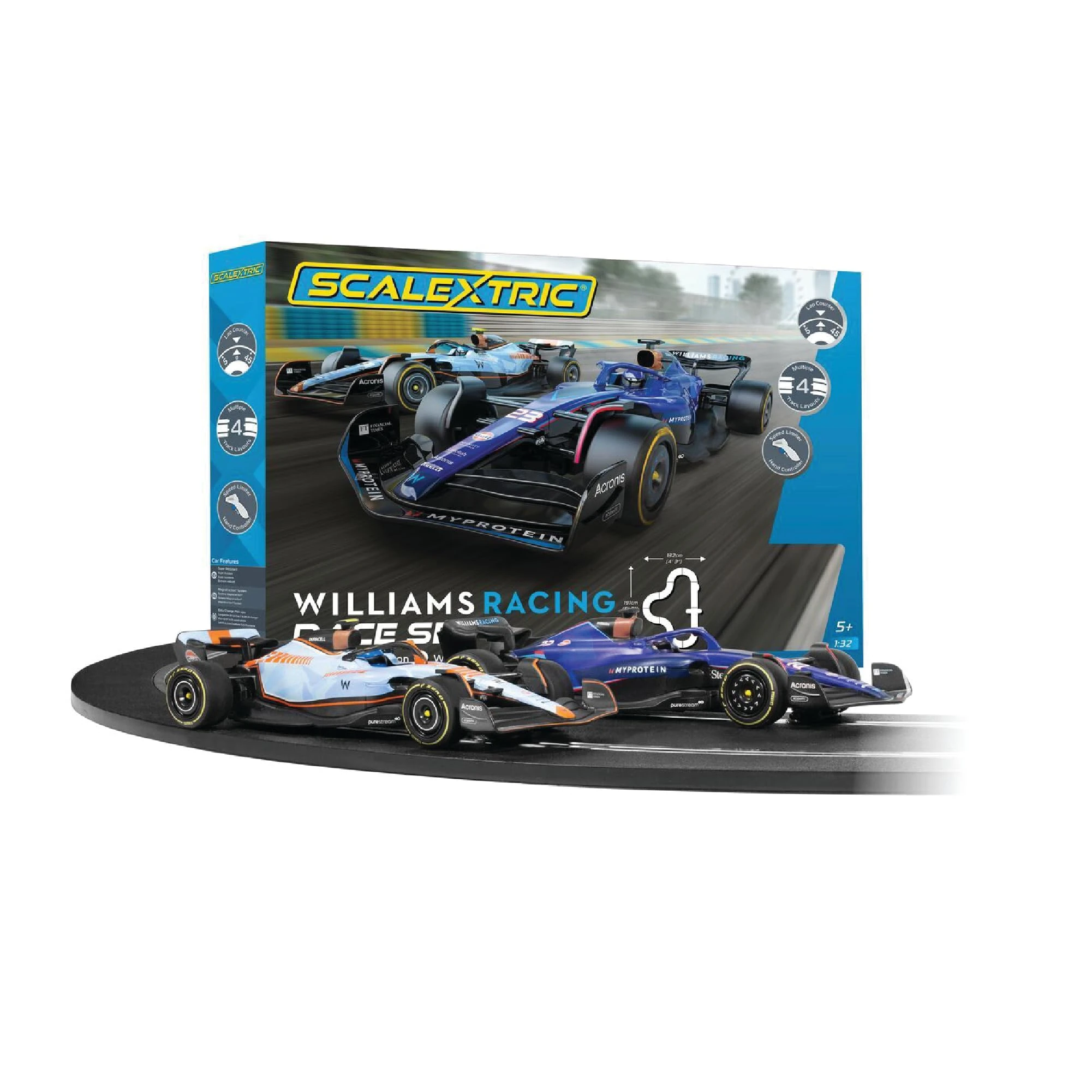 Scalextric Racing Track Sets for Kids - C1450M Williams Racing Set Speed Track - Electric Race Kit for Boys & Girls 5+, Slot Car Toys & Games - 1:32 Scale Mini Car Sets