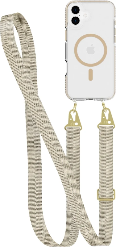 Tech21 EvoCrystal with Crossbody for iPhone 16 Plus Compatible with MagSafe - Impact Protection Case 15x Military Standard Tested - With CrossBody Lanyard -in Gold