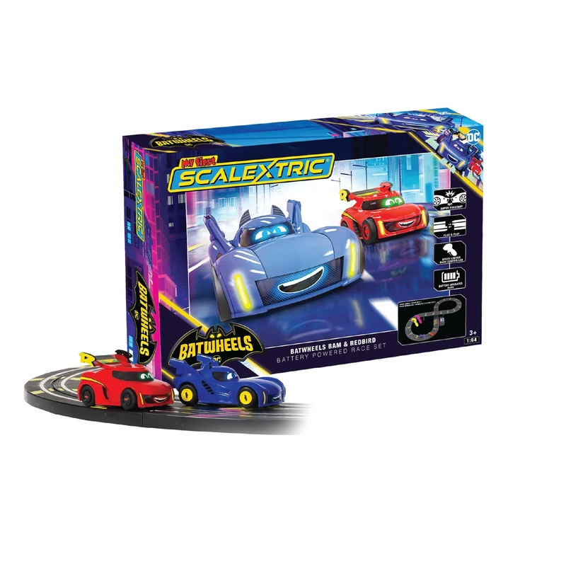 Scalextric G1185M My First Racing Track Sets for Kids Ages 3+ - Batwheels Batman vs Robin Micro Race Car Set, Toy Cars Race Tracks for Boys. Incl. 2x Controllers, 1x Powerbase - Kids Toys Gifts