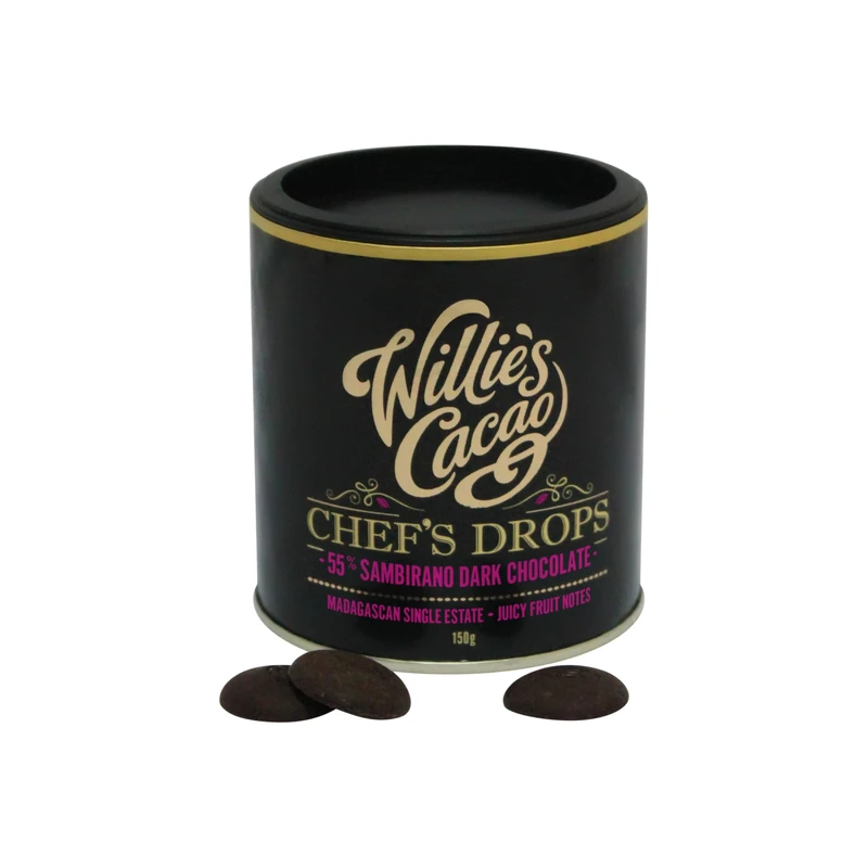 Willie's Cacao - Sambirano 55% Dark chocolate Chef's Drops - 150g - Juicy, fruity notes - Couverture Chocolate for cooking & baking - Vegan
