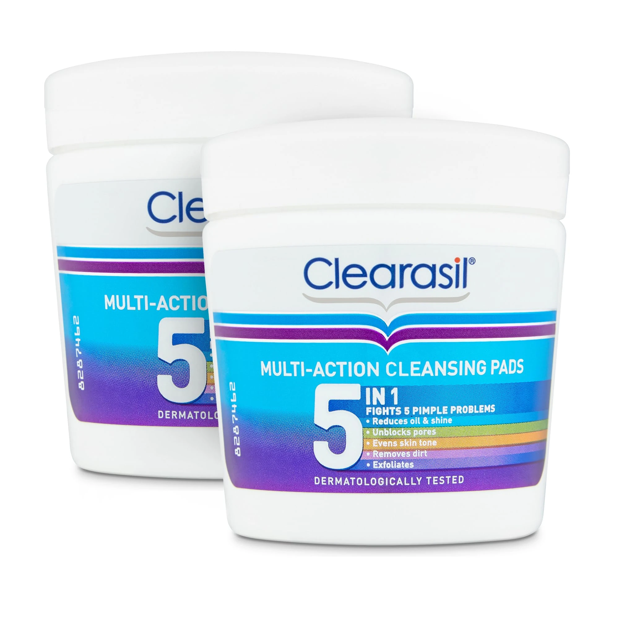 Clearasil 5-In-1 Multi-Action Cleansing Salicylic Acid Pads, Face Exfoliating For Acne Prone Skin, Unblock Pores, Reduces Blackheads, Pimples & Excess Oil, Everyday Spot Prevention, 65's (Pack Of 2)