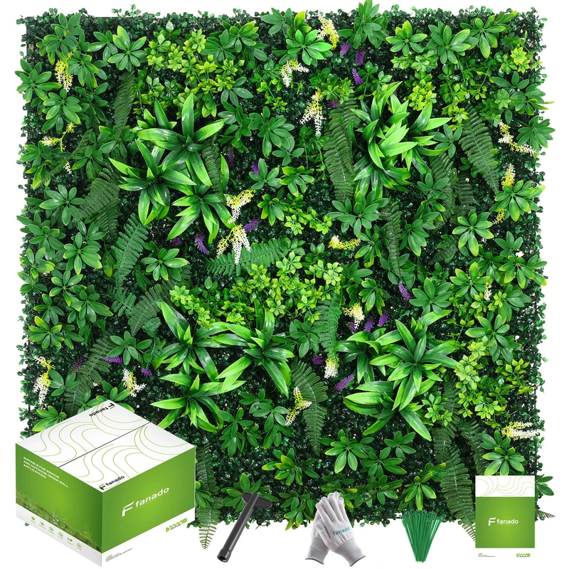 fanado Artificial Grass Wall Panels 20"x20"(12pcs), Hedge Green Wall Decor Backdrop, UV-Anti Fake Greenery Plant Wall Boxwood Panels for Privacy Fence Screen Outdoor Indoor Wedding Garden Backyard