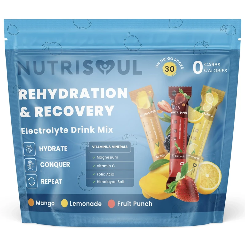 Rapid Rehydration Electrolyte Powder | 30 Sachets | Vitamins C, B1, B3, B5, B9, B12, Magnesium & Himalayn Salt | Zero Sugar | Revitalising Nutritional Electrolytes Hydration Drink Mix