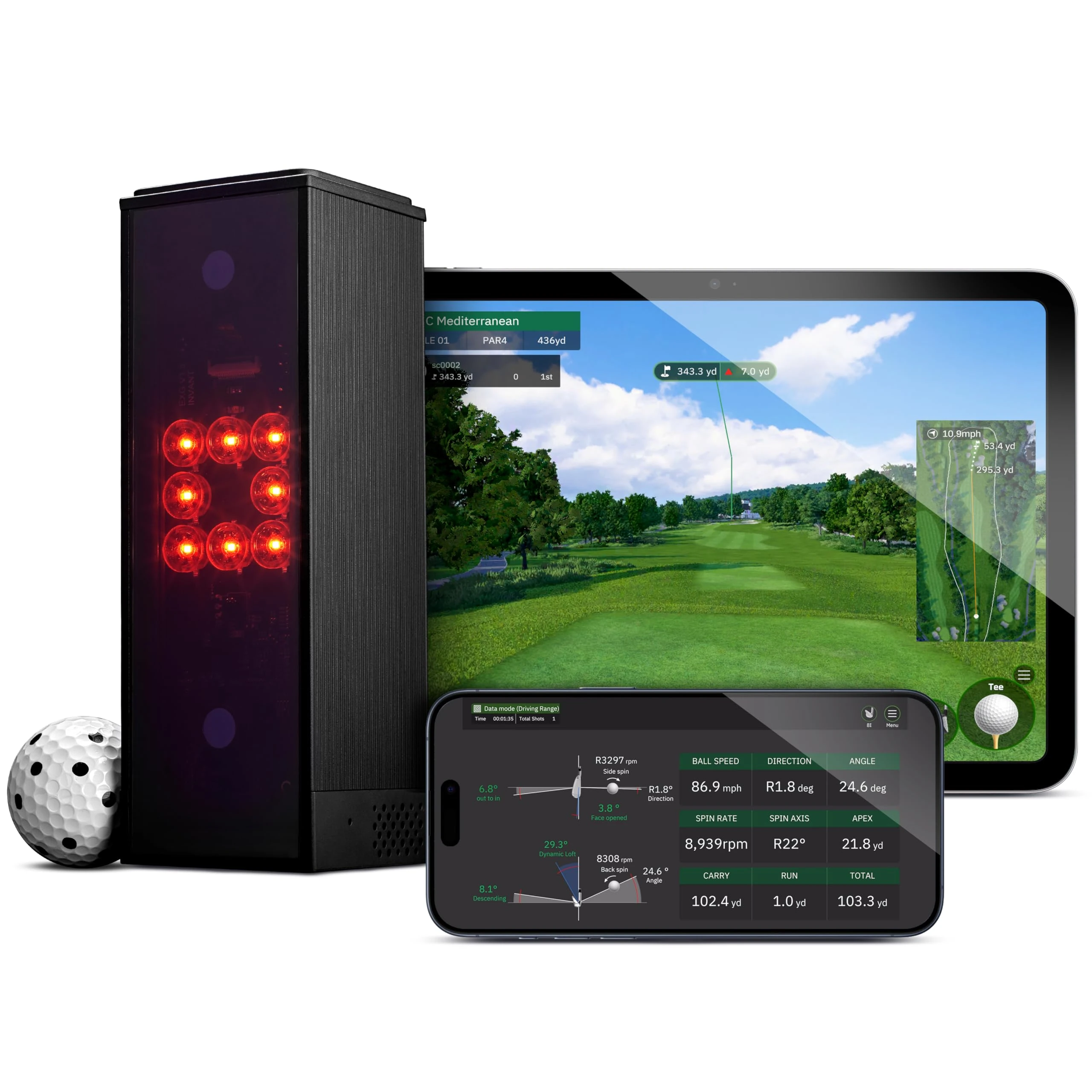 Square Golf Indoor Golf Launch Monitor - Golf Simulator for Home with Realistic Practice & Accurate Feedback, High-Speed Camera, Ball Speed, Spin Rate, 3D Courses, Android/Apple/Windows Compatible