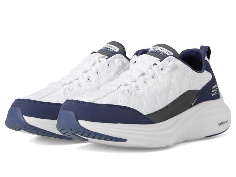 Skechers Men's Contour Foam Cozy Fit Hands Free Slip-in Sneaker, White/Navy, 7 UK Wide