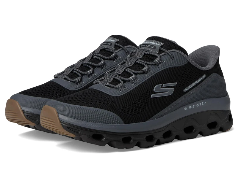 Skechers Men's Glide-Step Sole Glover Peak Trainers, Black Textile/Synthetic/Charcoal Trim, 12 UK