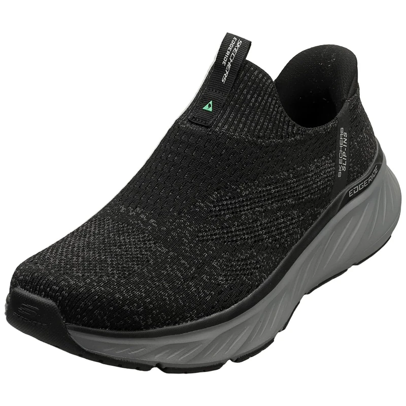 Skechers Men's Edgeride Commissioner Sneaker, Black Knit/Charcoal Trim, 13 UK