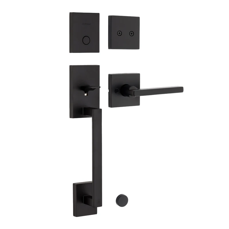 Kwikset San Clemente Non-Functioning Front Door Lock Handle, Inactive Deadbolt and Interior Door Handle, Dummy Handleset Exterior with Interior Reversible Lever, Matte Black with Microban Protection