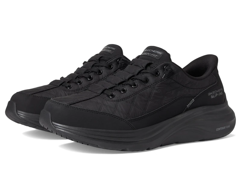 Skechers Men's Contour Foam Cozy Fit Hands Free Slip-in Sneaker, Black/White, 6 UK Wide