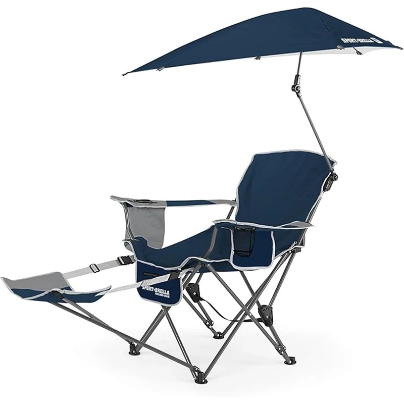 Sport-Brella 3-Position Recliner Chair with Removable Full Coverage Umbrella, 66 cm, 1 Pack, Perfect for Camping, Beach, and Outdoor Relaxation, Lightweight and Portable Design- Midnight Blue - Image 1