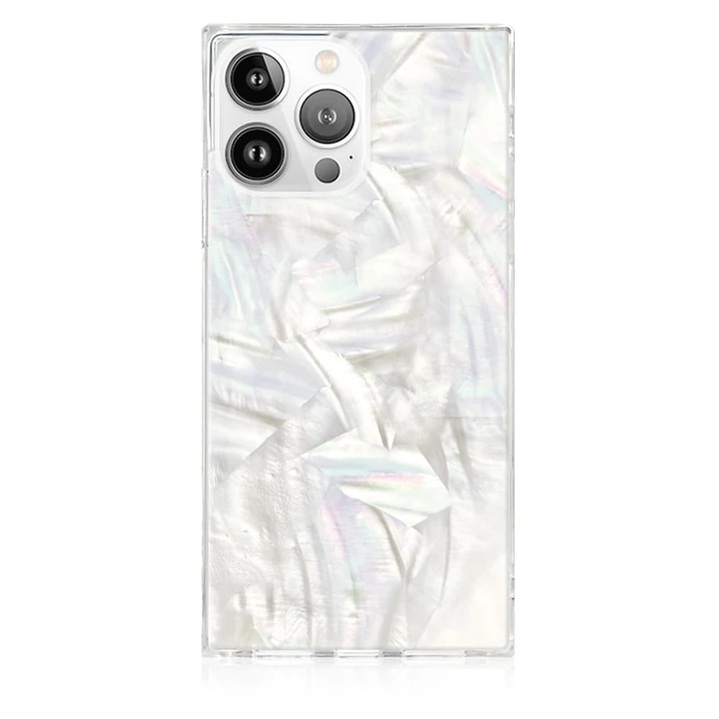 FLAUNT Official Square Protective Case - Compatible with iPhone 15 Pro Max - Wireless Charging - Stylish Drop Tested Shockproof Phone Case - (Geo White Mother of Pearl) - Image 1