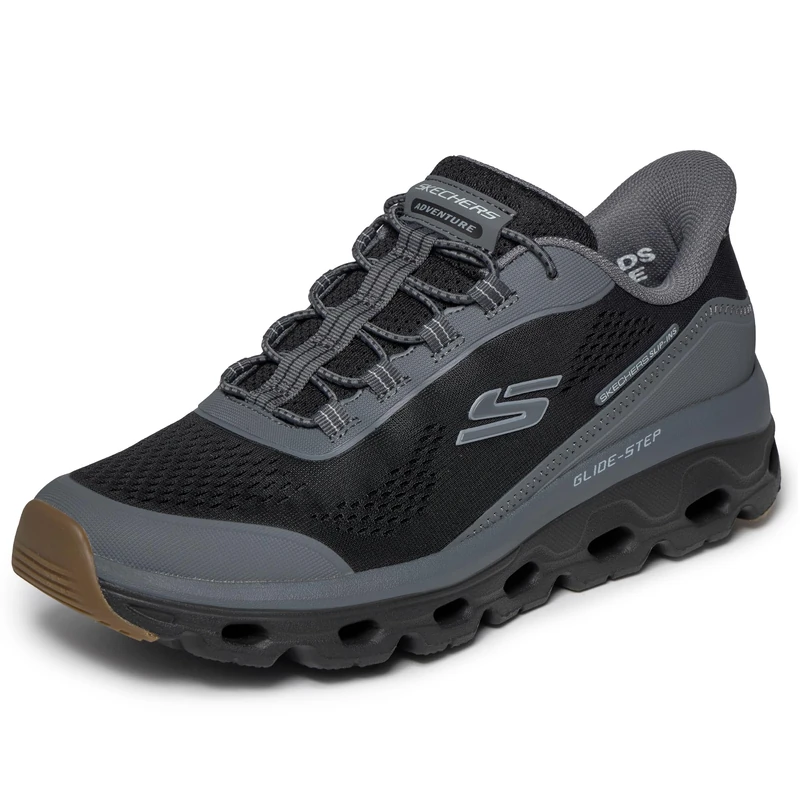 Skechers Men's Glide-Step Sole Glover Peak Trainers, Black Textile/Synthetic/Charcoal Trim, 7.5 UK
