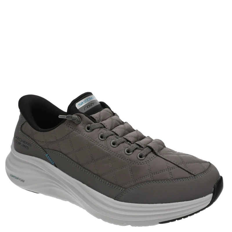 Skechers Men's Contour Foam Cozy Fit Hands Free Slip-in Sneaker,Charcoal/Black,7.5 Wide