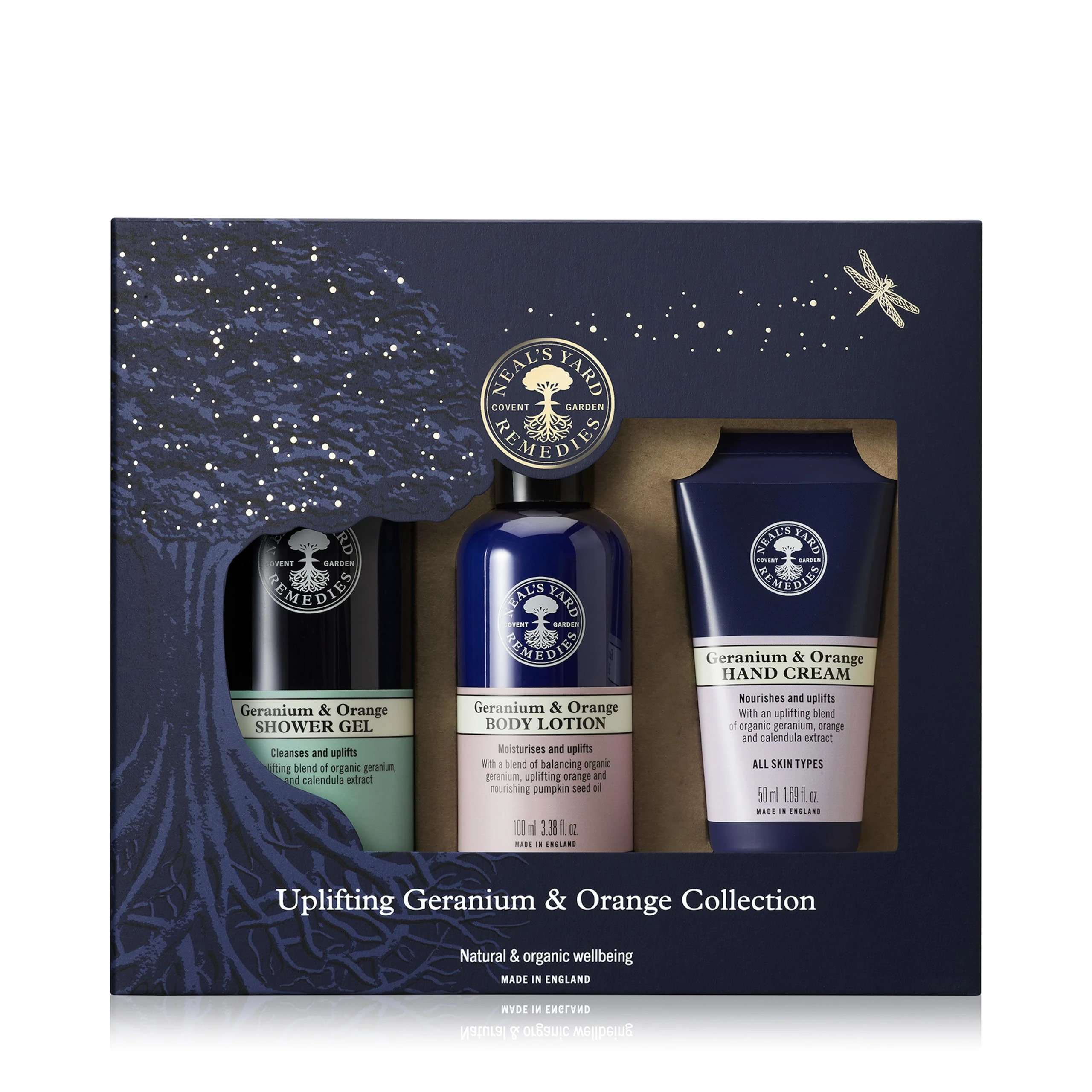 Neal's Yard Remedies Uplifting Geranium & Orange Gift Set, With Shower Gel, Body Lotion & Hand Cream, Vegan & Cruelty-Free, Set of 3