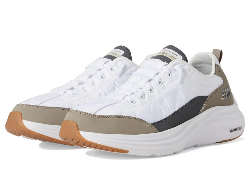 Skechers Men's Contour Foam Cozy Fit Hands Free Slip-in Sneaker, White/Taupe, 6 UK Wide