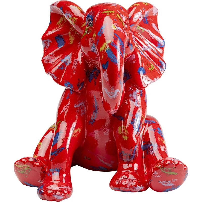 Kare Desgin Decorative Figure Elephant Dots, Red, Animal Motif, Accessory, Living Room, Decoration for Shelves and Sideboards, Decorative Sculpture, Decoration, 16 x 19 x 20 cm (H x W x D)