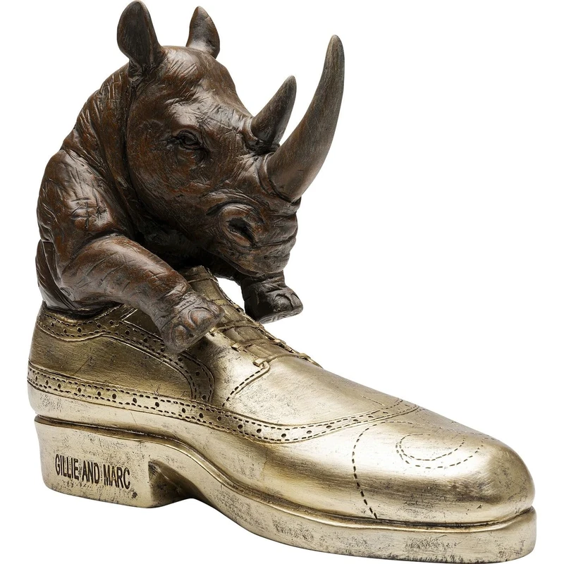 Kare Design Decorative Figurine Rhino Shoe Fetish, Gold/Black, Rhino, Hand-Painted, Unique, Animal Design, Decorative Object for Living Room, Shelves, Gift Idea, 24 x 28 x 10.5 cm (H x W x D)