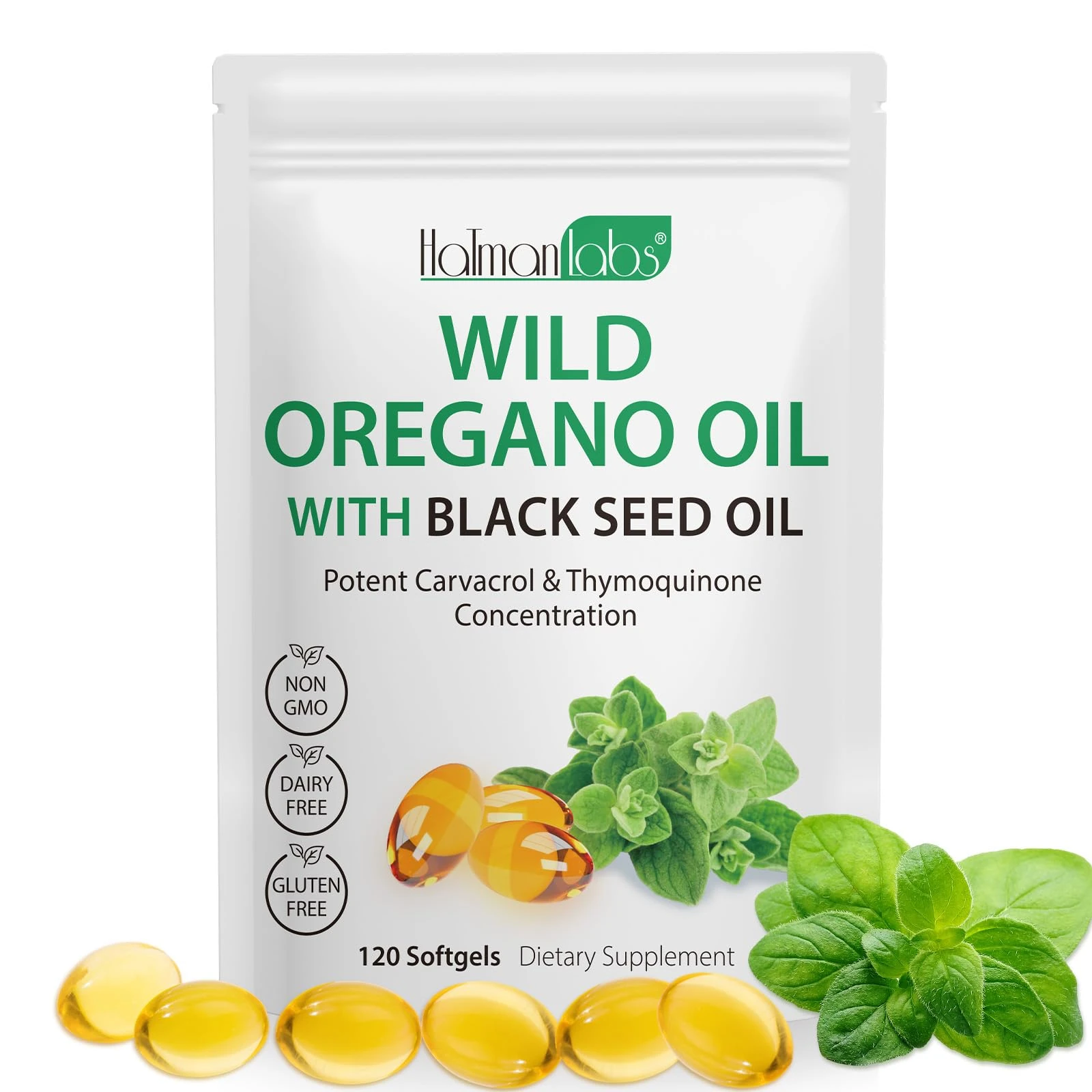 Oil of Oregano Softgels, 2 in 1 6000mg Oil of Oregano with Black Seed Oil 200mg, Oregano Supplement Capsules, Non-GMO, Gluten Free, 120 Softgels