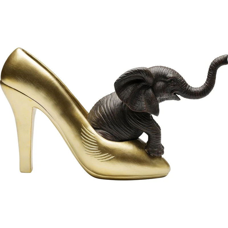 Kare Design Decorative Figurine Elephant Shoe Fetish, Gold/Black, Elephant Handpainted, Unique Animal Design, Decorative Object for Living Room, Shelves, Gift Idea, 19 x 34 x 9 cm (H x W x D) - Image 1