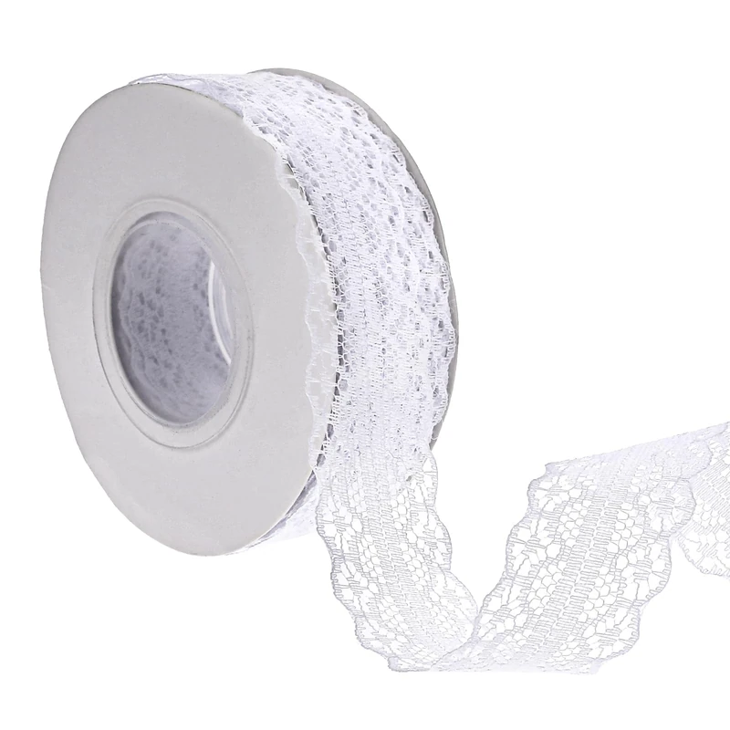 25 Yards White Lace Ribbon 1.2 Inch Wide Floral Lace Trim Ribbons Vintage Pattern Roll Ribbons for Sewing DIY Crafts Party Decorations Scrapbooking Wedding Decor Flower Design