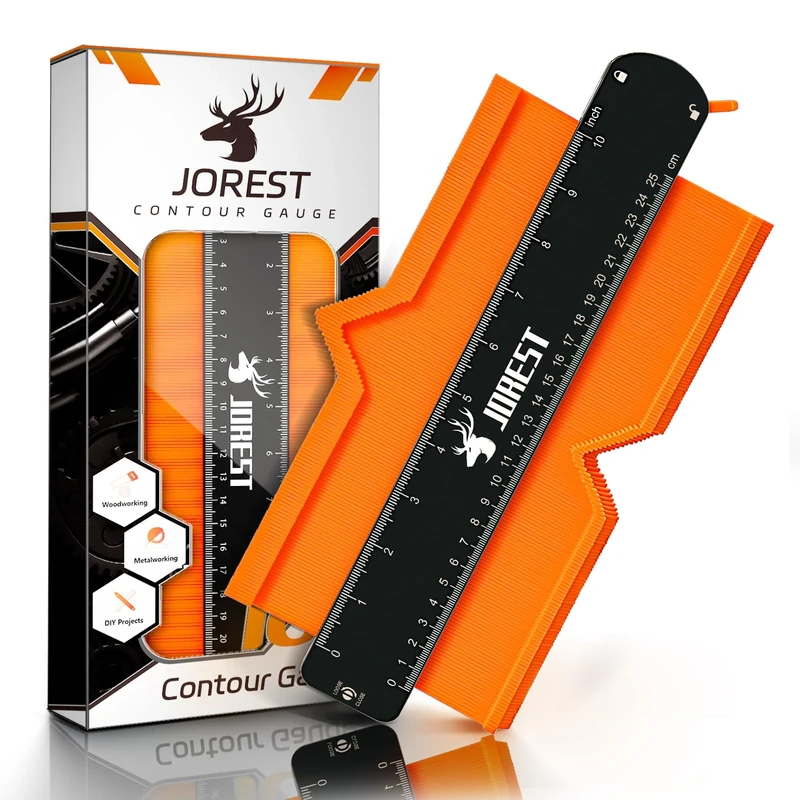 JOREST Contour Gauge 10 Inch with Lock, Measuring Shape Outline Angle, Scribe/Template/Profile Tool for Woodworking, Flooring, Tile Laying, Gift Ideas for Men Dad Husband Him Handyman