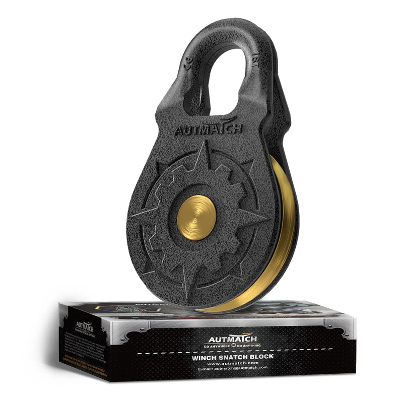 AUTMATCH Winch Snatch Block 18 Ton - Winch Pulley (79,366 Lbs) Break Strength, Heavy Duty Off Road Recovery Towing Pulley Blocks for Synthetic Rope or Steel Cable, Truck, UTV, ATV, Grainstone