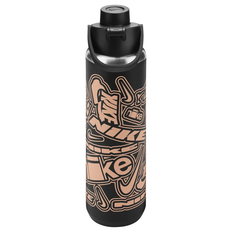 Nike SS Recharge Chug Bottle 24oz 709 ml Stainless Steel Water Bottle Sports Bottle Training Graphic, Black/Black/Apricot Agate/Apricot Agate - Image 1