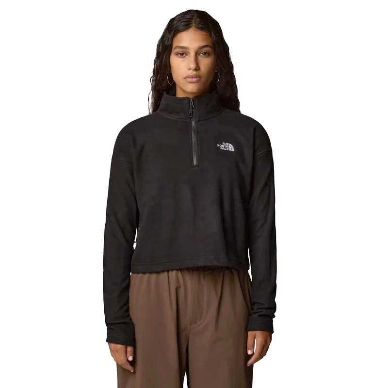 The North Face Women's 100 Glacier Cropped 1/4 Zip Sweatshirt, Tnf Black/Npf, XL