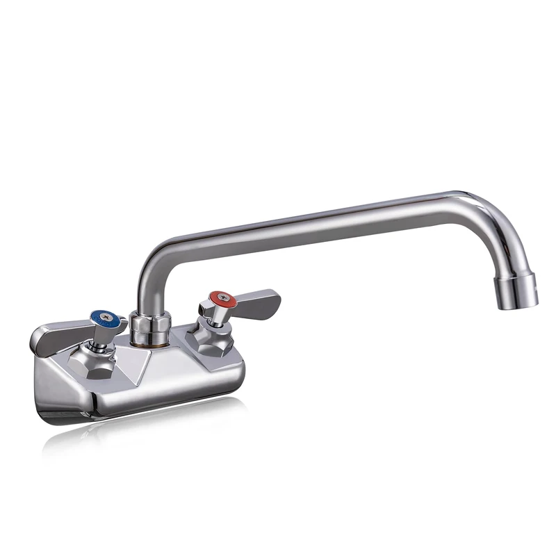 Phivan Commercial Kitchen Sink Faucet 4 Inch Center Wall Mount Hand Sink Faucet Brass Constructed with 12 Inch Swivel Spout for Kitchen Utility Laundry Restaurant Industrial Compartment Sink