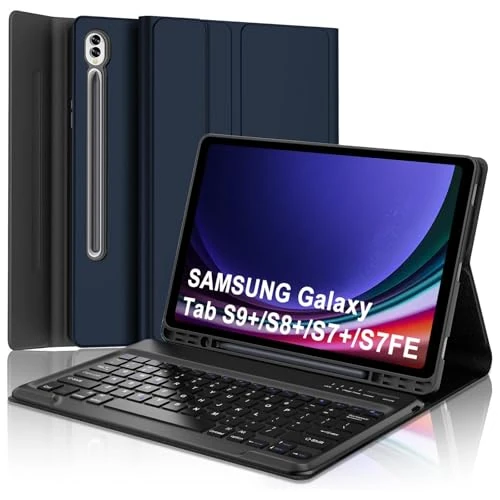 Samsung Galaxy Tab S9 Plus Keyboard Case - Wireless Detachable Bluetooth Keyboard with Stand Cover, Navy Blue
