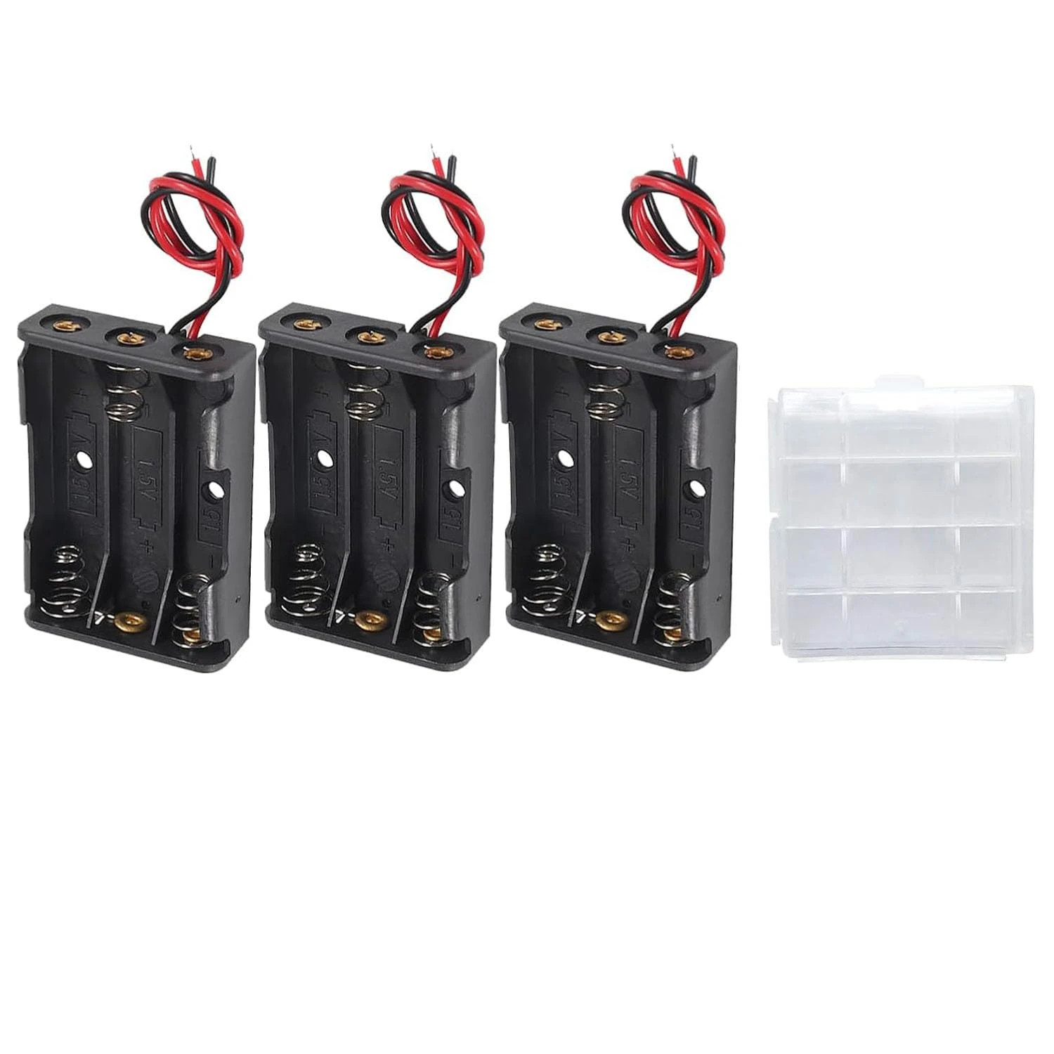 VISSQH 3 pcs AAA battery holder with Wire Leads,3 x 1.5V AAA Plastic battery holder housing with 1 pcs Plastic Battery Storage Box(4.5V）